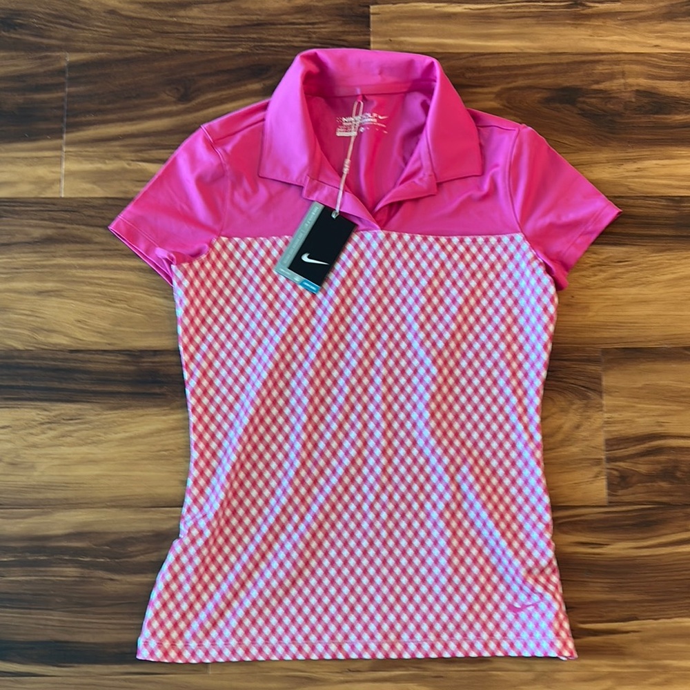 Nike Women's Pink Checkered Polo Top